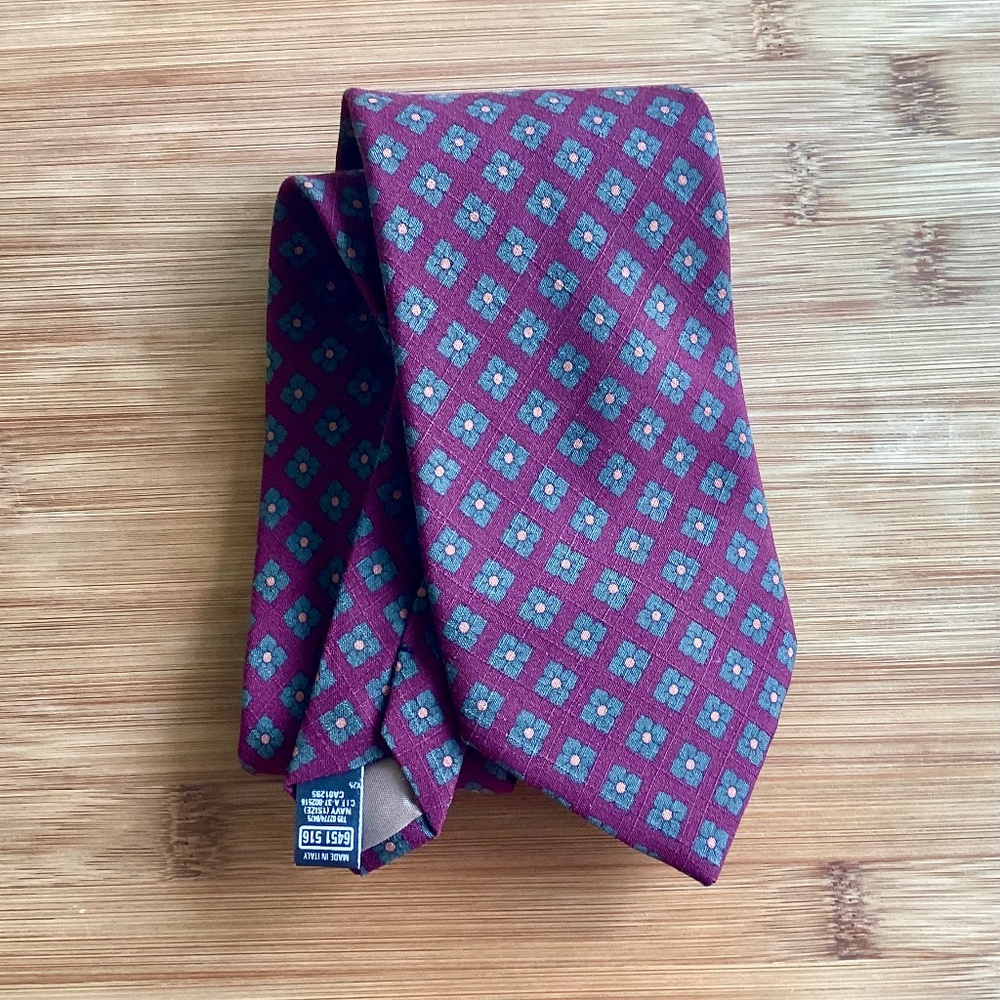 Enrico Mantoni Made In Italy Silk Tie Burgundy Floral Fall Matte Woven Vintage